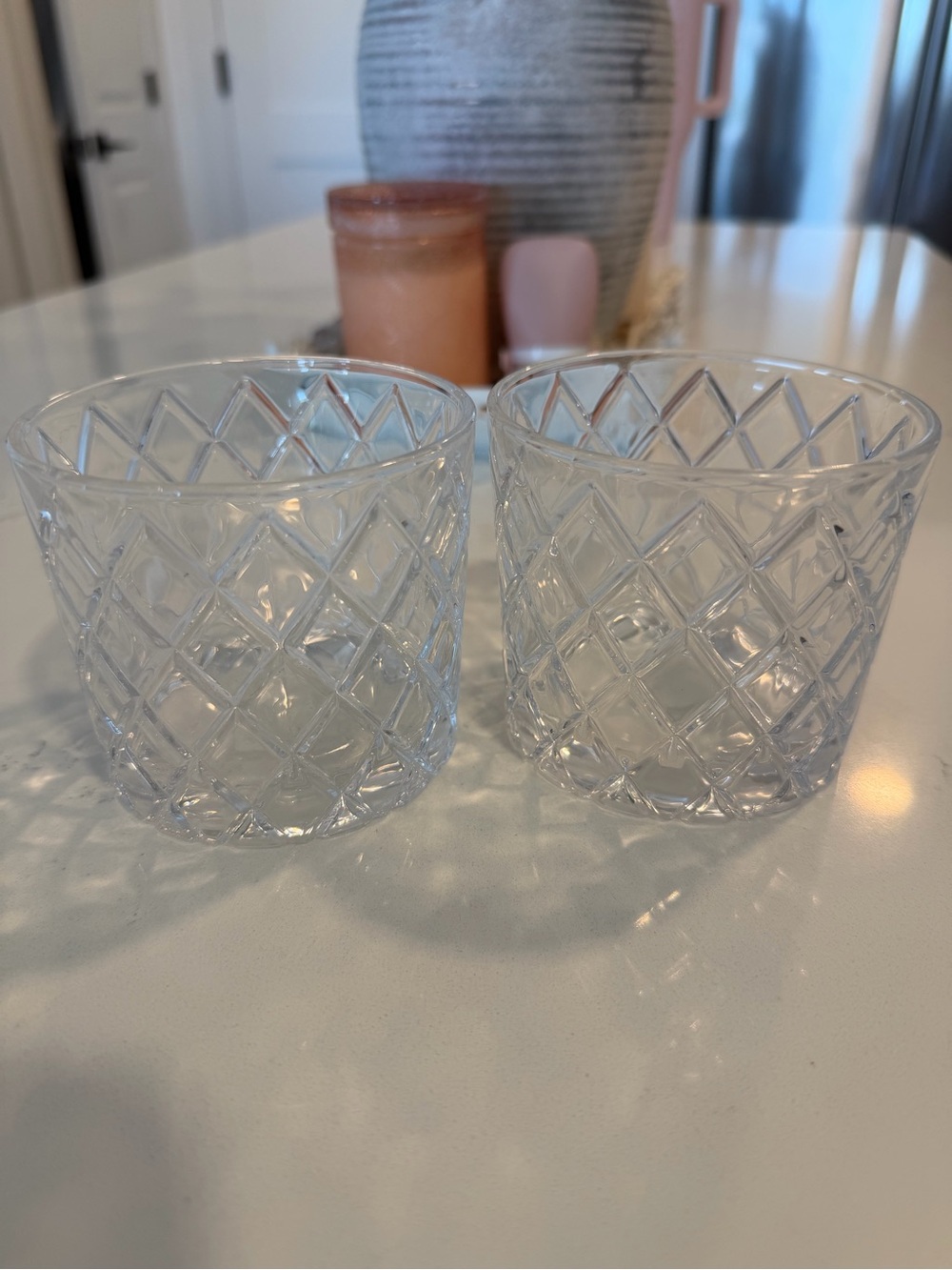 Clear Glass Diamond-Pattern Whiskey Glasses - Set of 2